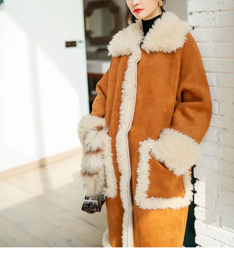 8GIRLS DESIGN OVERSIZE BORG LINED FAUX SUEDE COAT