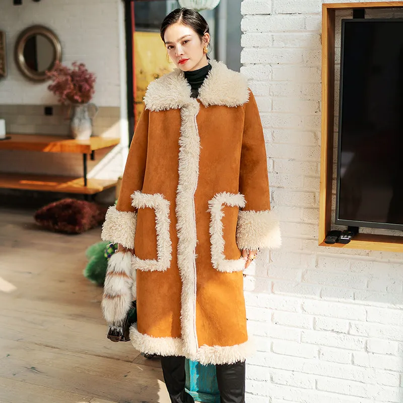 8GIRLS DESIGN OVERSIZE BORG LINED FAUX SUEDE COAT