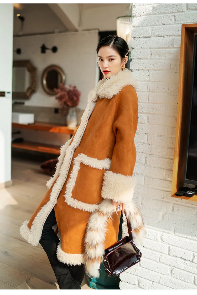 8GIRLS DESIGN OVERSIZE BORG LINED FAUX SUEDE COAT