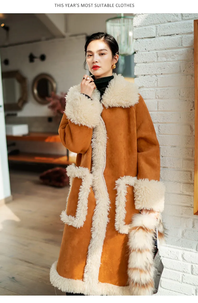 8GIRLS DESIGN OVERSIZE BORG LINED FAUX SUEDE COAT