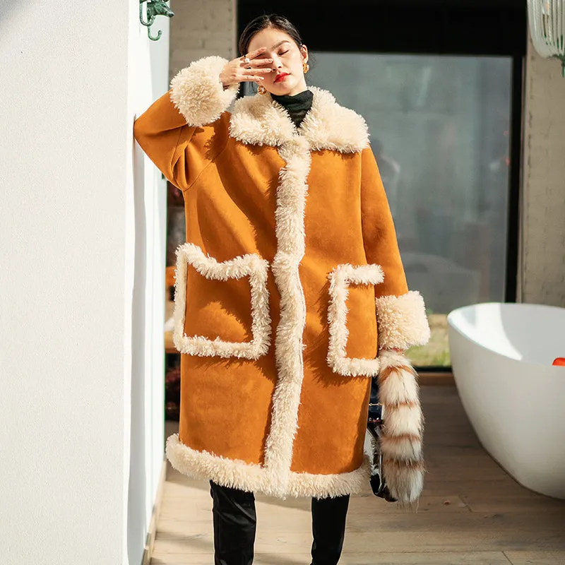 8GIRLS DESIGN OVERSIZE BORG LINED FAUX SUEDE COAT