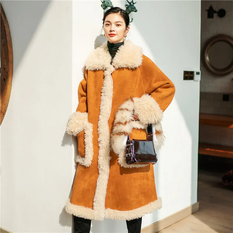 8GIRLS DESIGN OVERSIZE BORG LINED FAUX SUEDE COAT