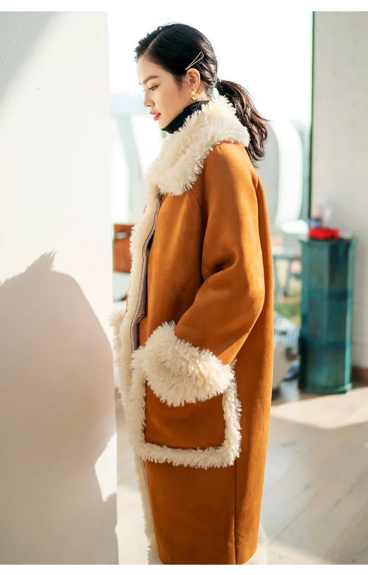 8GIRLS DESIGN OVERSIZE BORG LINED FAUX SUEDE COAT