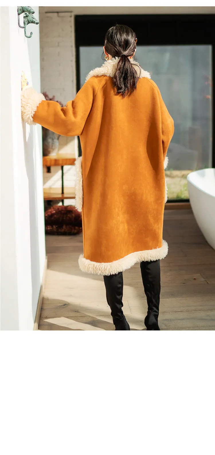 8GIRLS DESIGN OVERSIZE BORG LINED FAUX SUEDE COAT