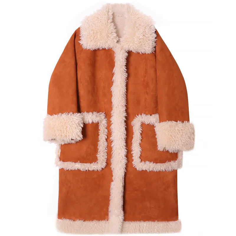 8GIRLS DESIGN OVERSIZE BORG LINED FAUX SUEDE COAT