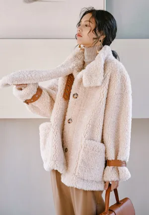 8GIRLS DESIGN OVERSIZED TEDDY BORG JACKET WITH CONTRAST PIN BUCKLE FASTENING