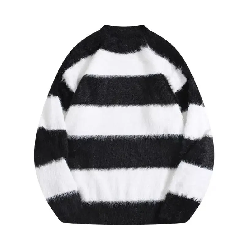 Aidase Autumn Winter Fashion Man Loose Sweater Casual O Neck Long Sleeves Solid Color With Stripes Outwear Sweater Clothing