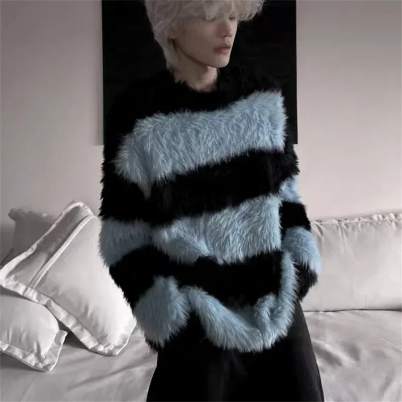 Aidase Autumn Winter Fashion Man Loose Sweater Casual O Neck Long Sleeves Solid Color With Stripes Outwear Sweater Clothing