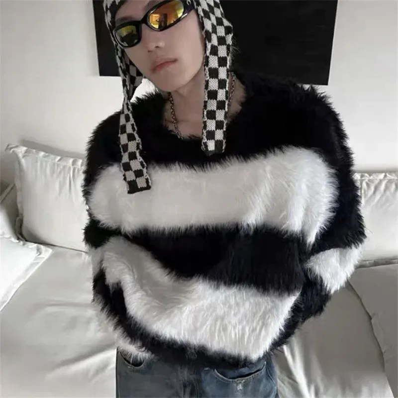 Aidase Autumn Winter Fashion Man Loose Sweater Casual O Neck Long Sleeves Solid Color With Stripes Outwear Sweater Clothing