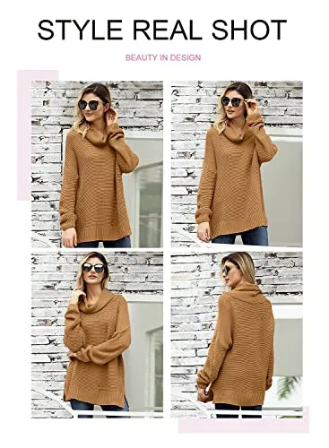 Aleumdr Womens Fashion Warm Turtleneck Long Sleeves Solid Printed Chunky Knit Jumper Pullover Sweater Khaki Small