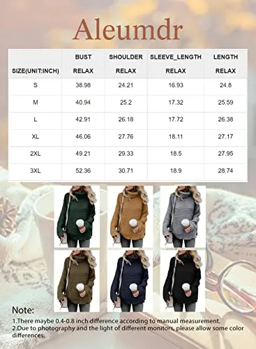 Aleumdr Womens Fashion Warm Turtleneck Long Sleeves Solid Printed Chunky Knit Jumper Pullover Sweater Khaki Small