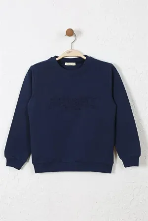 Barmy Boy's Navy Blue Embossed Print Boy Sweatshirt
