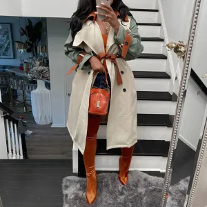 Color Block Button Down Long Coat