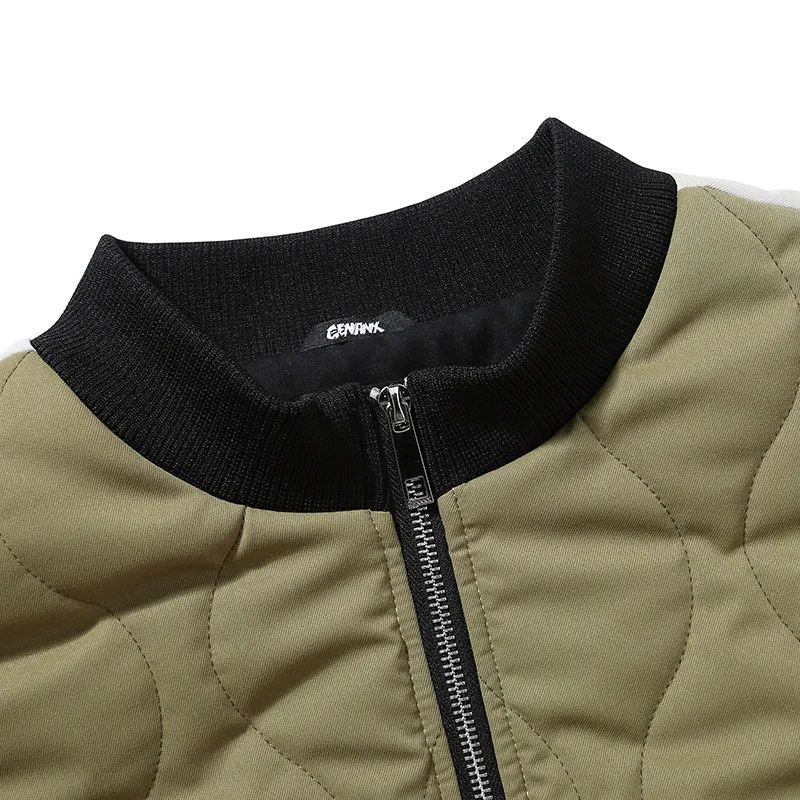 Color Block Stitched Quilted Baseball Collar Padded Coat