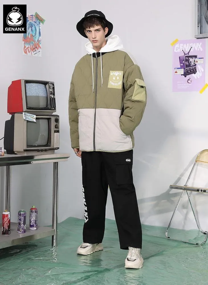Color Block Stitched Quilted Baseball Collar Padded Coat