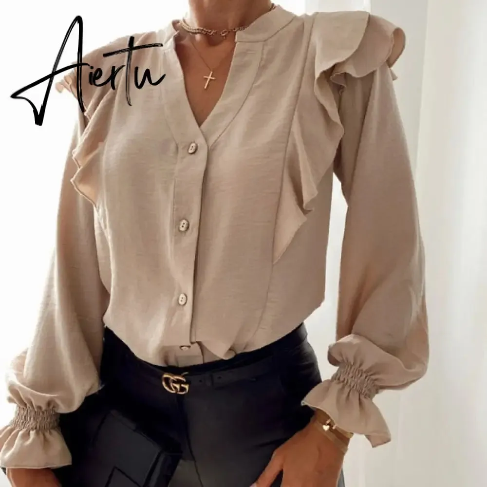 Elegant Print Ruffle Buttons Shirt Blouse Women O Neck Pullover Tops Blusa Spring Autumn Long Sleeve Polka Dot Blouse Streetwear