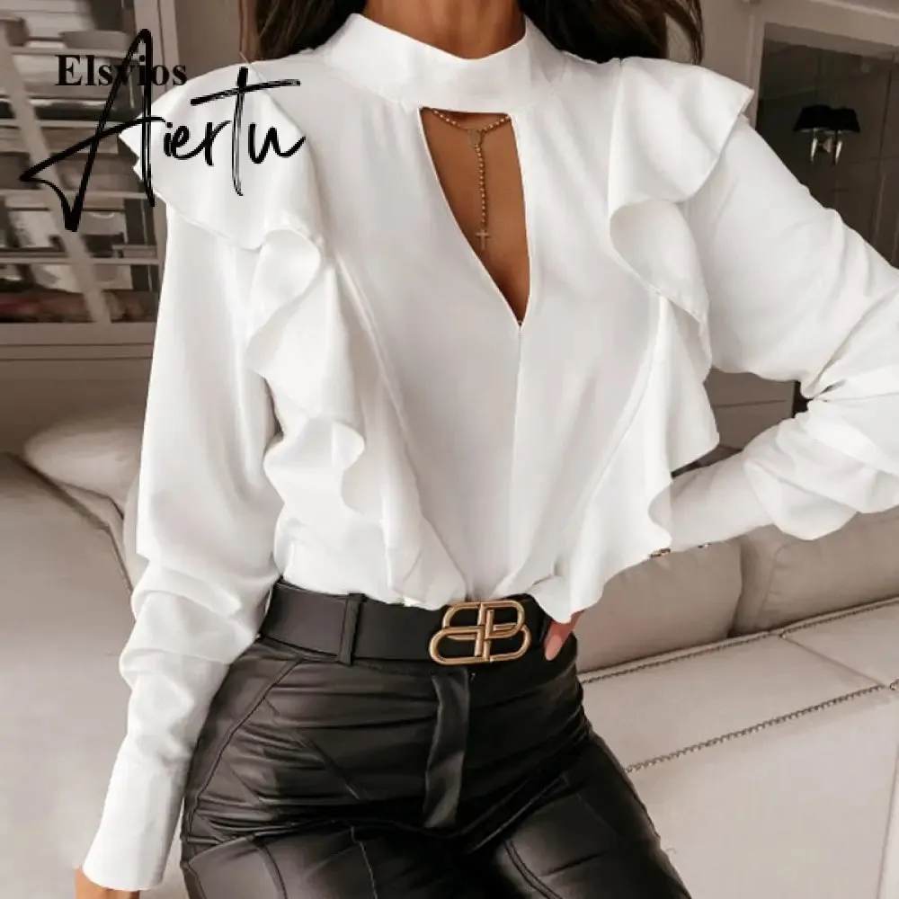 Elegant Print Ruffle Buttons Shirt Blouse Women O Neck Pullover Tops Blusa Spring Autumn Long Sleeve Polka Dot Blouse Streetwear