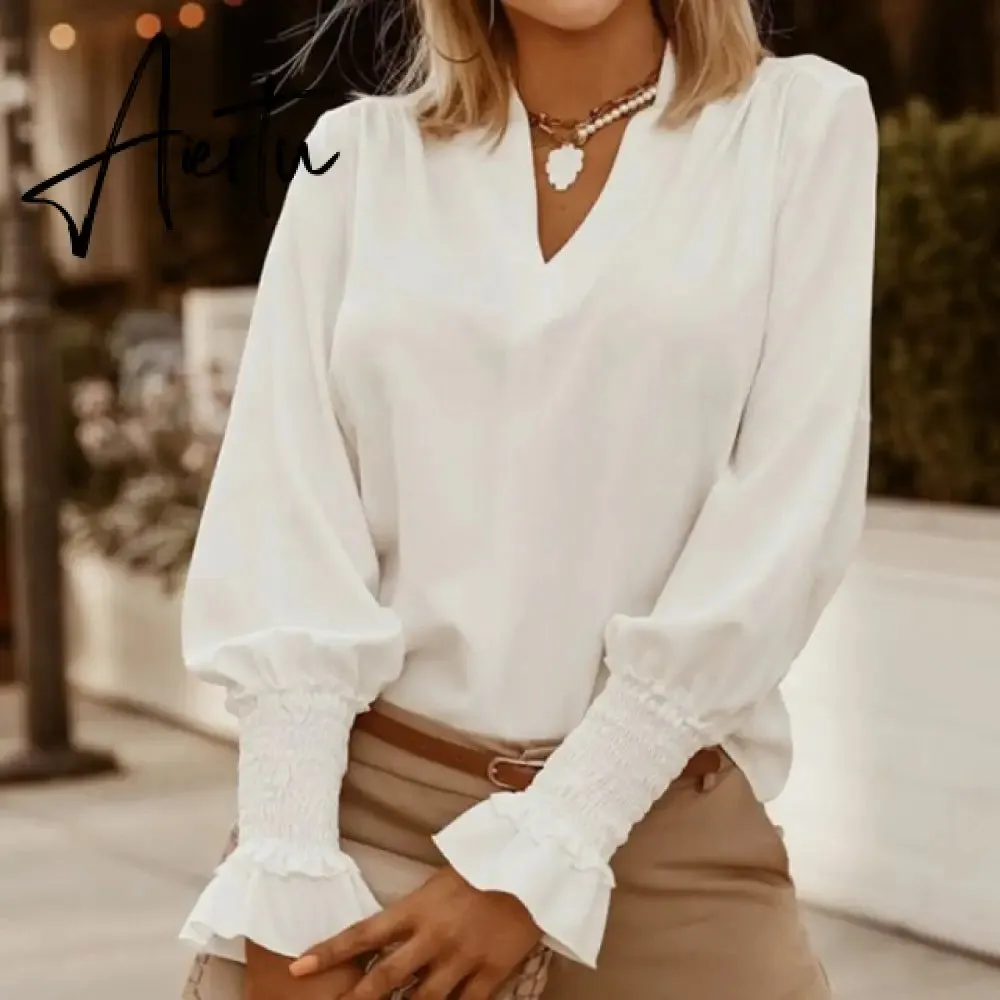 Elegant Print Ruffle Buttons Shirt Blouse Women O Neck Pullover Tops Blusa Spring Autumn Long Sleeve Polka Dot Blouse Streetwear