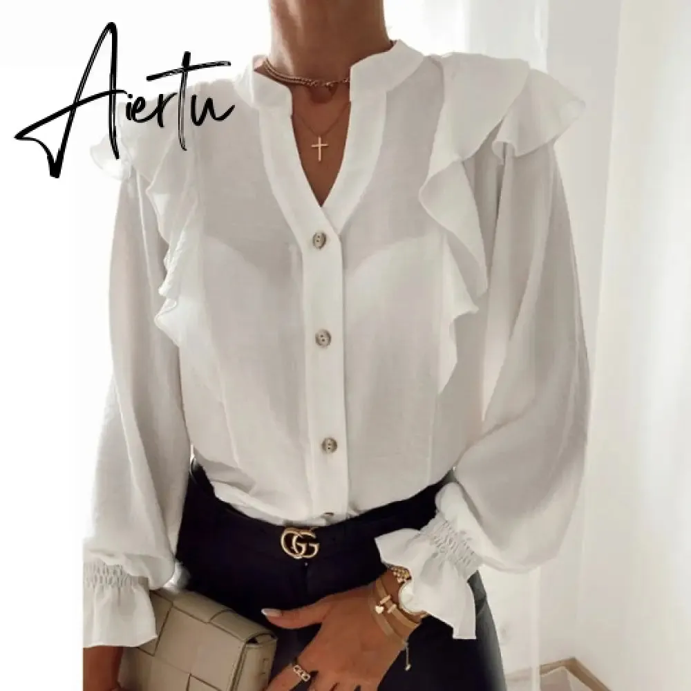 Elegant Print Ruffle Buttons Shirt Blouse Women O Neck Pullover Tops Blusa Spring Autumn Long Sleeve Polka Dot Blouse Streetwear