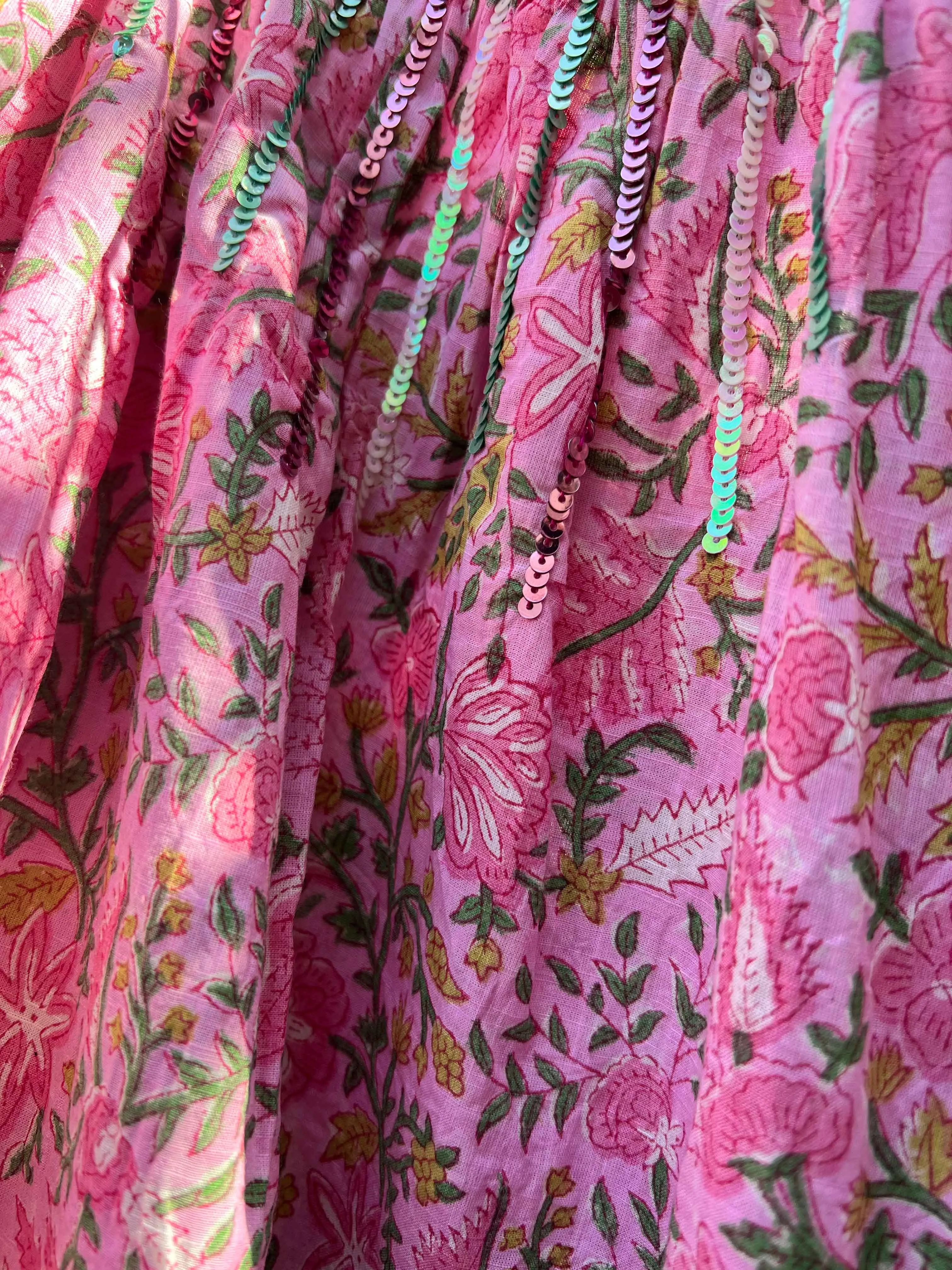 Floral Blockprinted Shift Dress with Sequins