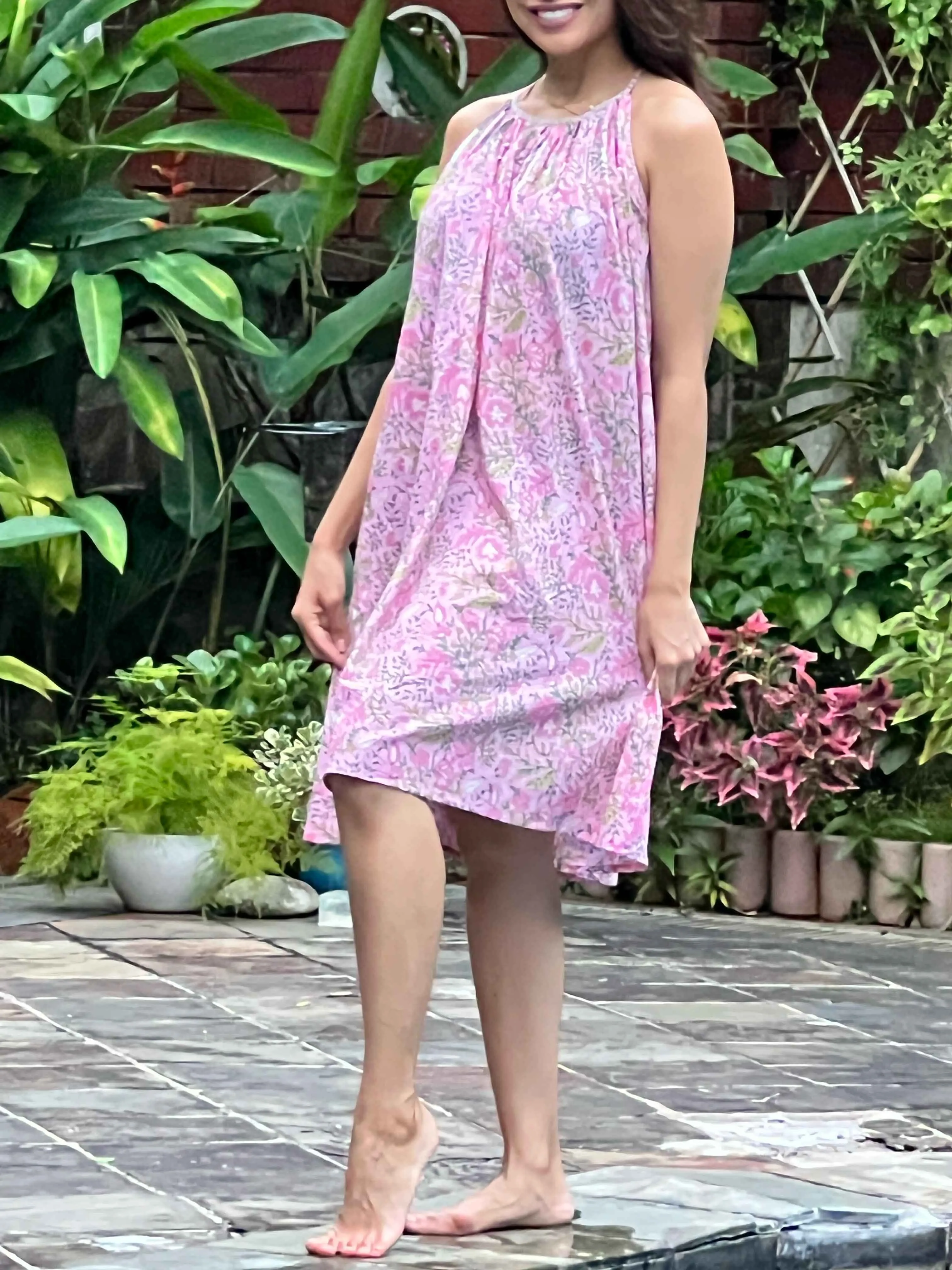 Floral Blockprinted Shift Dress with Sequins