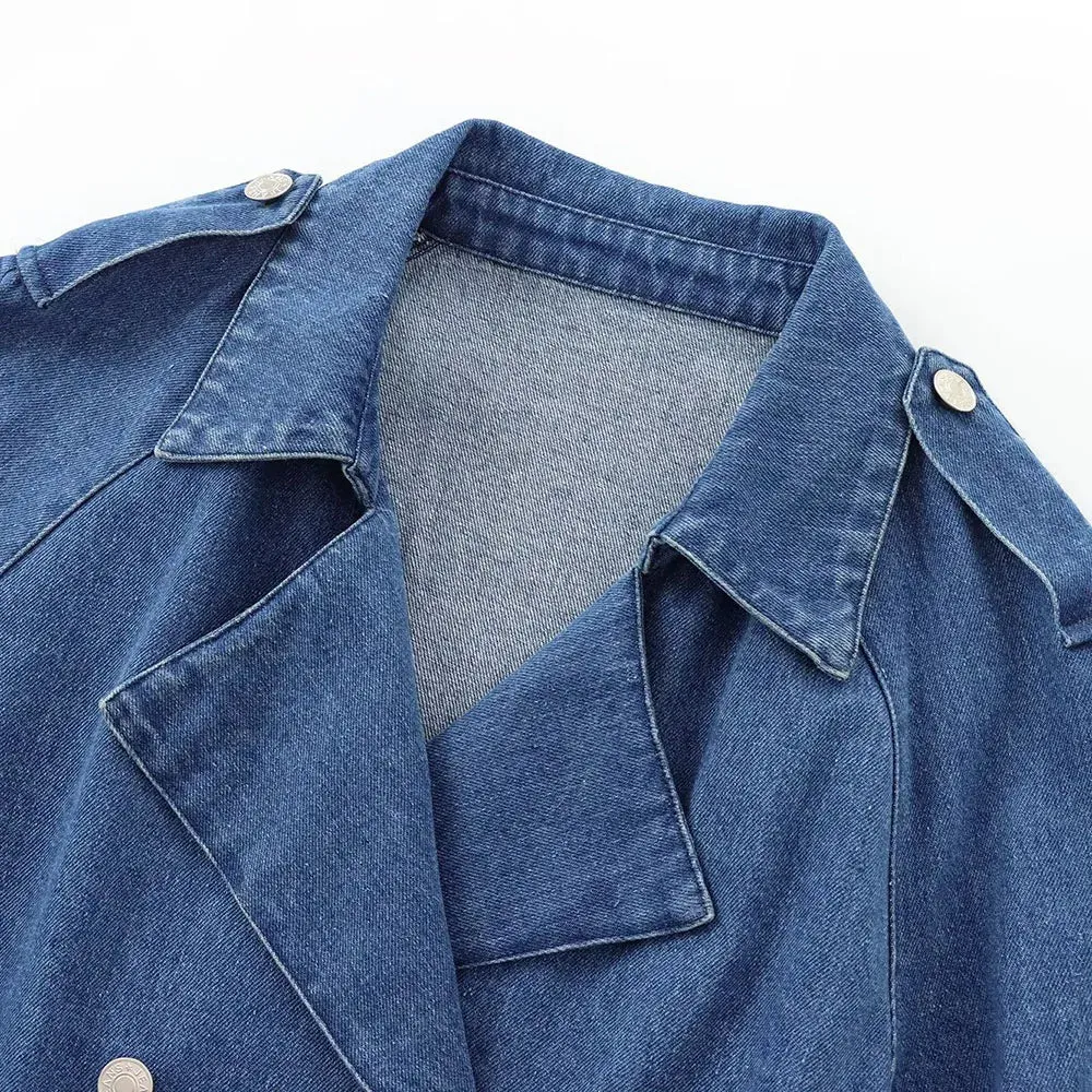 Girlary 2024 Autumn/Winter New Women's Fashion Casual Double Breasted Belt Decorative Denim Coat