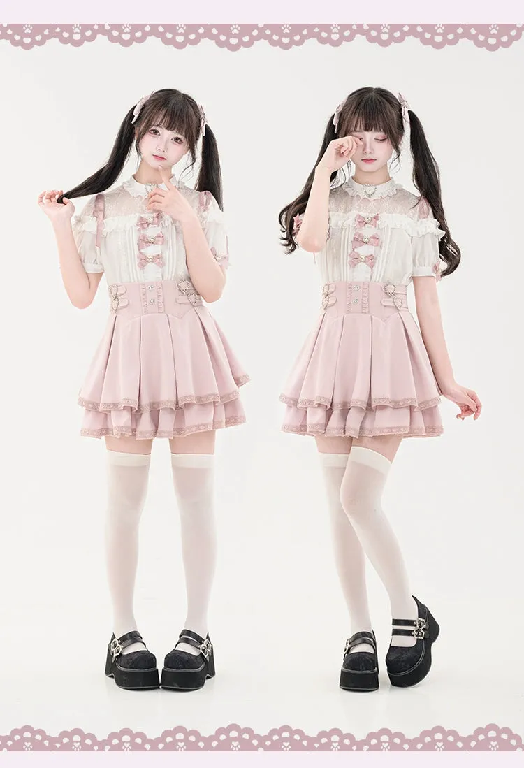 Jirai Kei Blouse Heart Button Shirt Black Double Layer Skirt