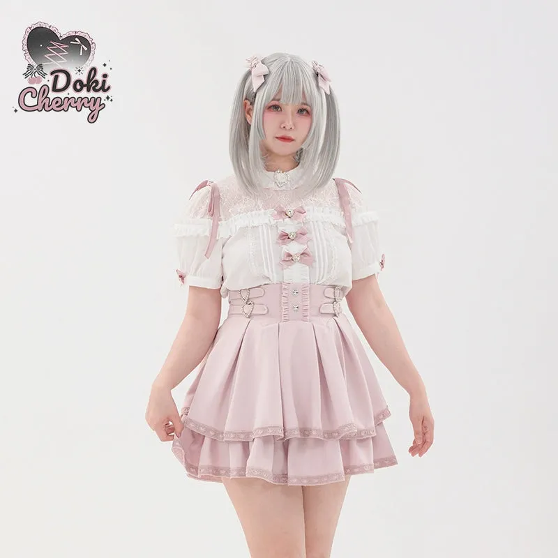 Jirai Kei Blouse Heart Button Shirt Black Double Layer Skirt