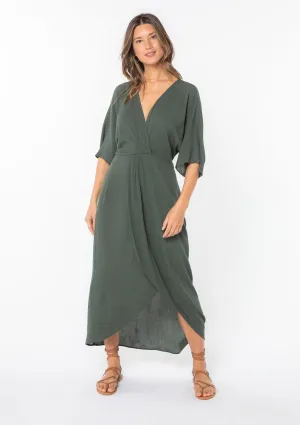 Kimono Sleeve Asymmetrical Surplice Midi Dress