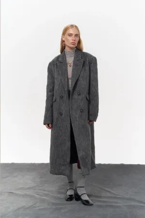 Layered Double-Breasted Textured Coat