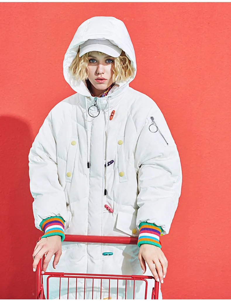 MAXMARTIN WHITE OVERSIZE PUFFER COAT WITH LETTERS AND ZIP DETAIL M85084R041