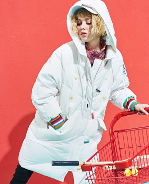 MAXMARTIN WHITE OVERSIZE PUFFER COAT WITH LETTERS AND ZIP DETAIL M85084R041
