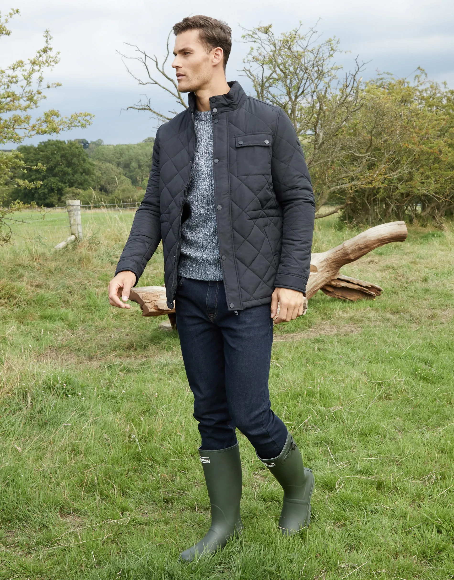 Men's Black Showerproof Diamond Quilted Jacket