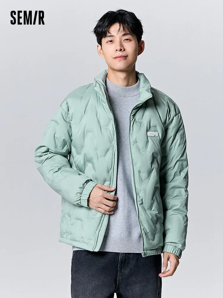 Men's gray and white short regular down jacket