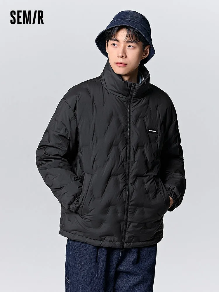 Men's gray and white short regular down jacket