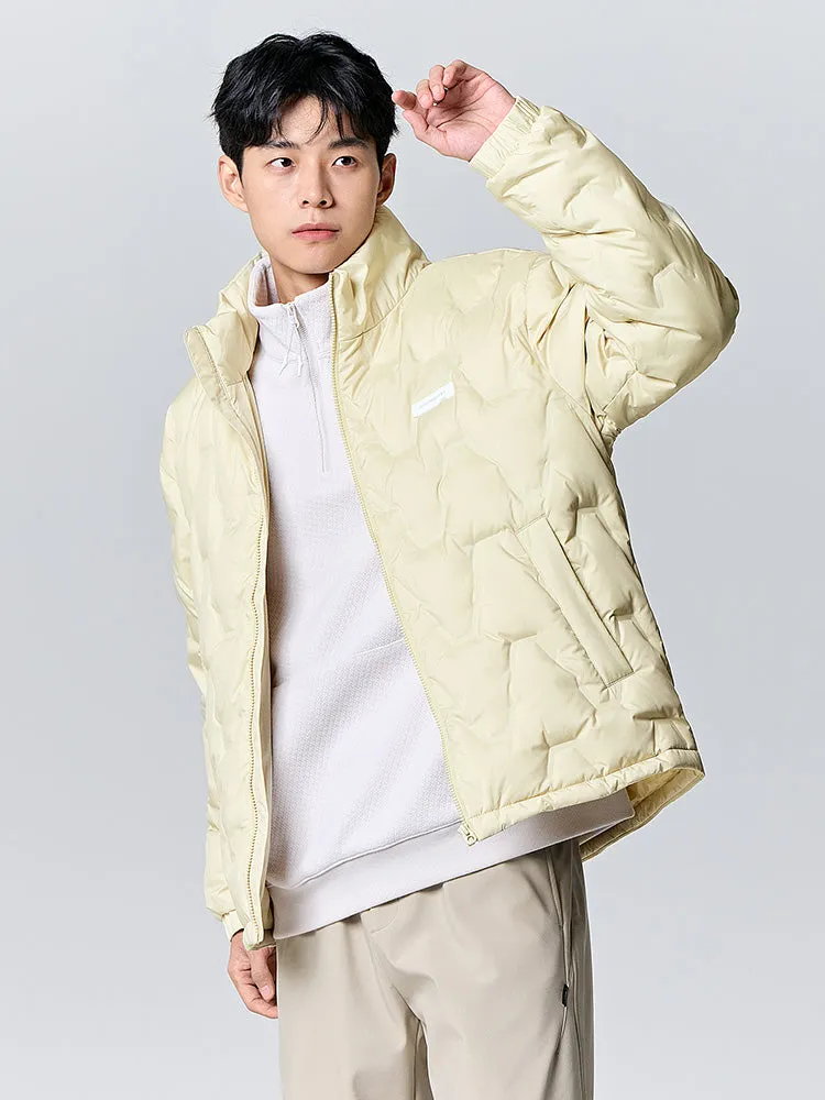 Men's gray and white short regular down jacket