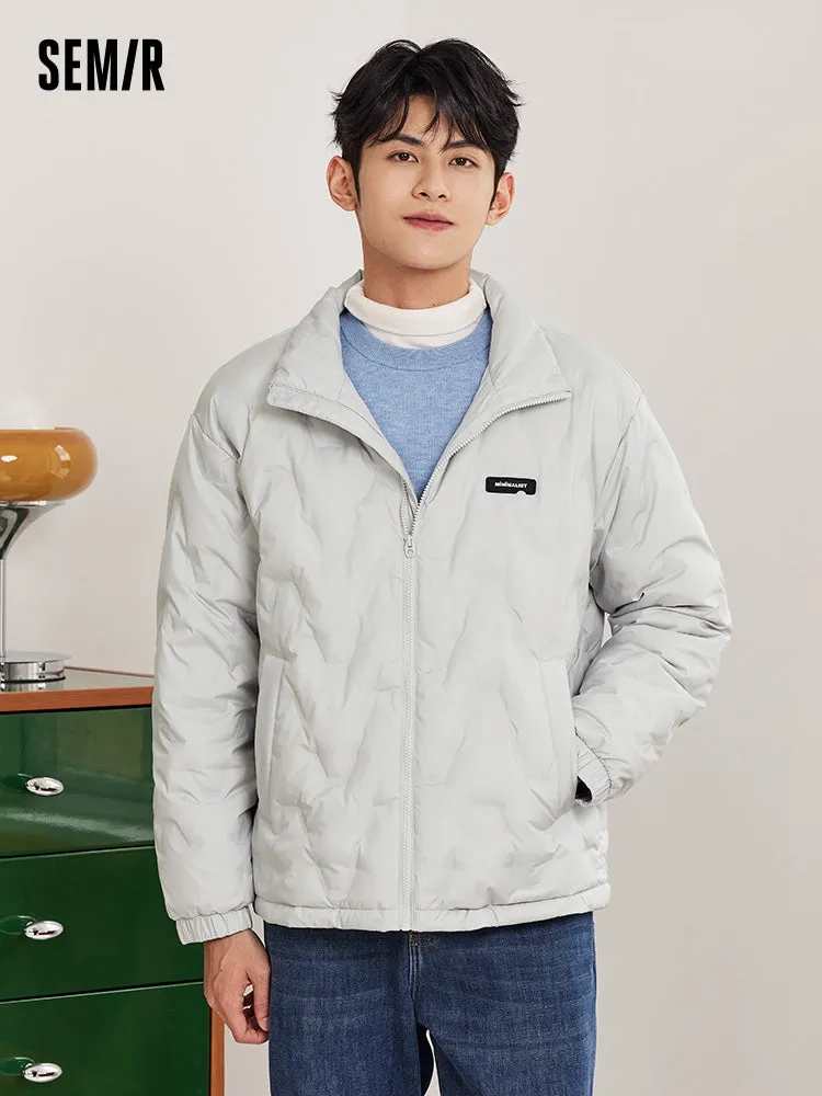 Men's gray and white short regular down jacket
