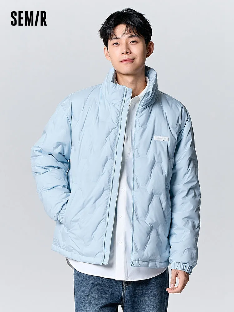 Men's gray and white short regular down jacket