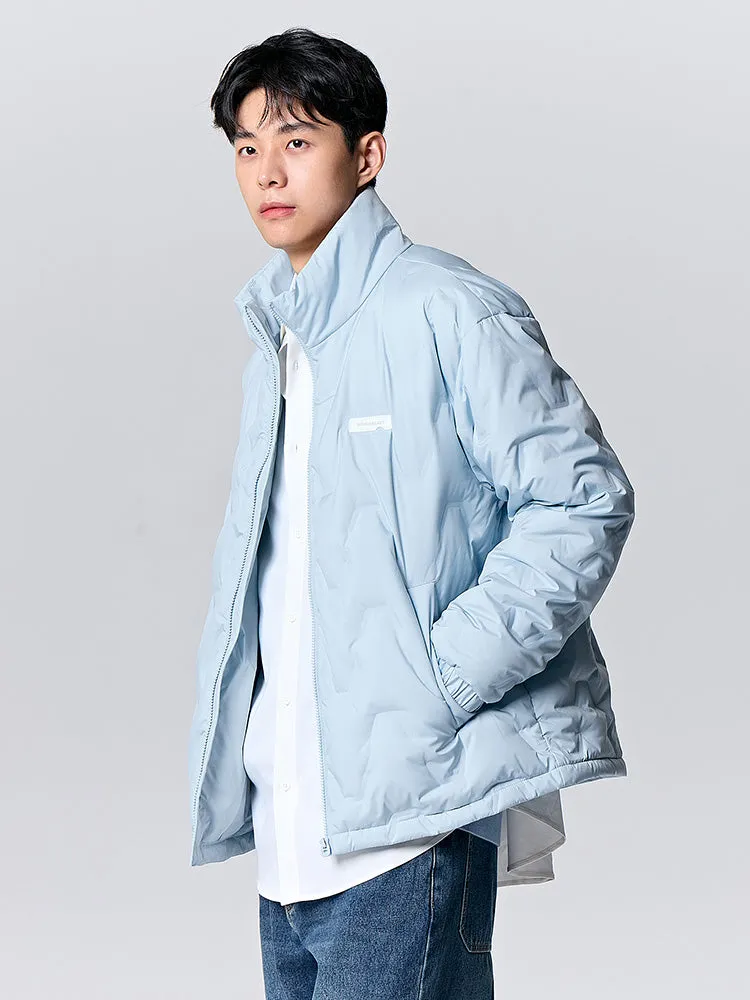 Men's gray and white short regular down jacket