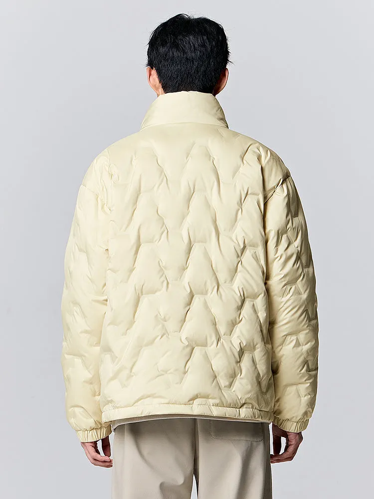 Men's gray and white short regular down jacket