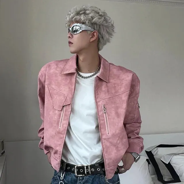 Misty Color Cropped PU Leather Jacket