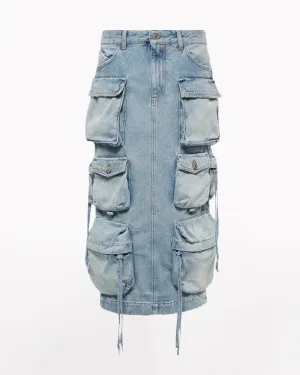 Oversize Pockets Denim Long Cargo Skirt