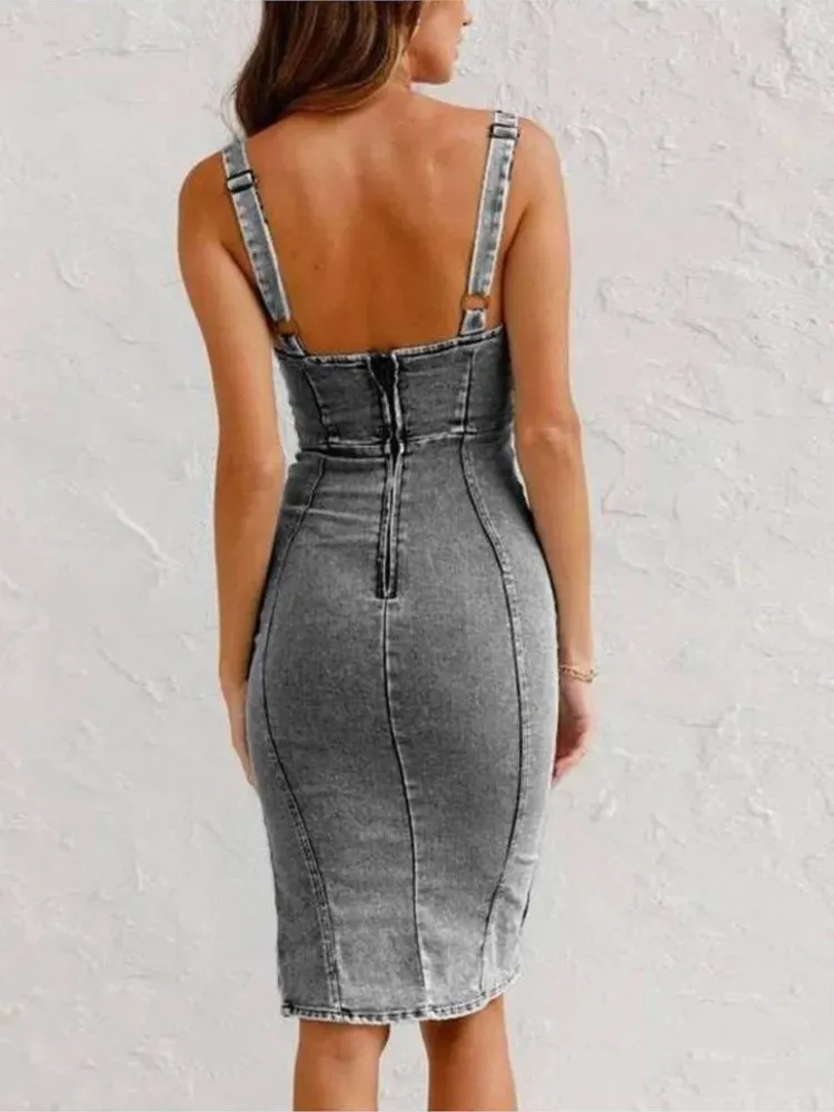 Retro Wrap Denim Dress