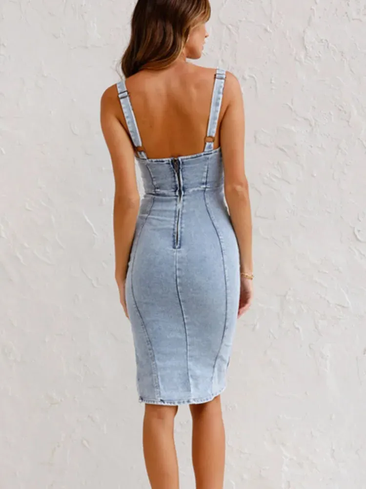 Retro Wrap Denim Dress