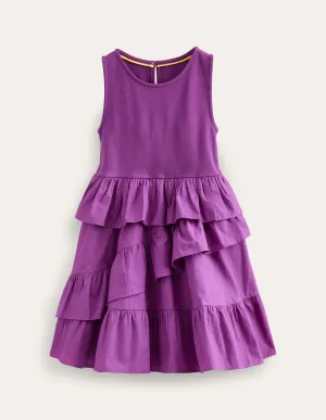 Ruffled Cotton Dress-Jewel Purple