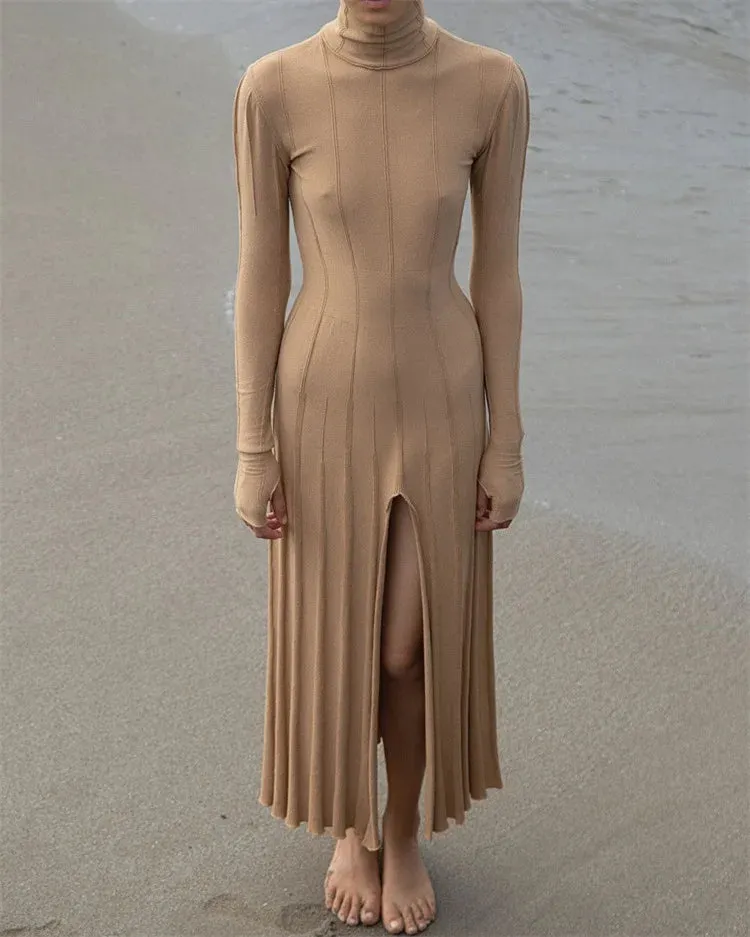 Serena Slim Turtleneck Knit Dress