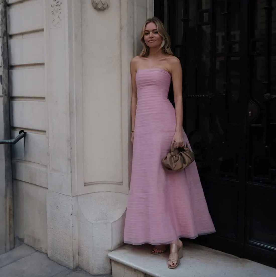 Soundscape Strapless Layered Chiffon Gown