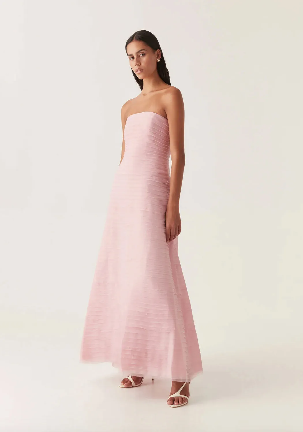 Soundscape Strapless Layered Chiffon Gown