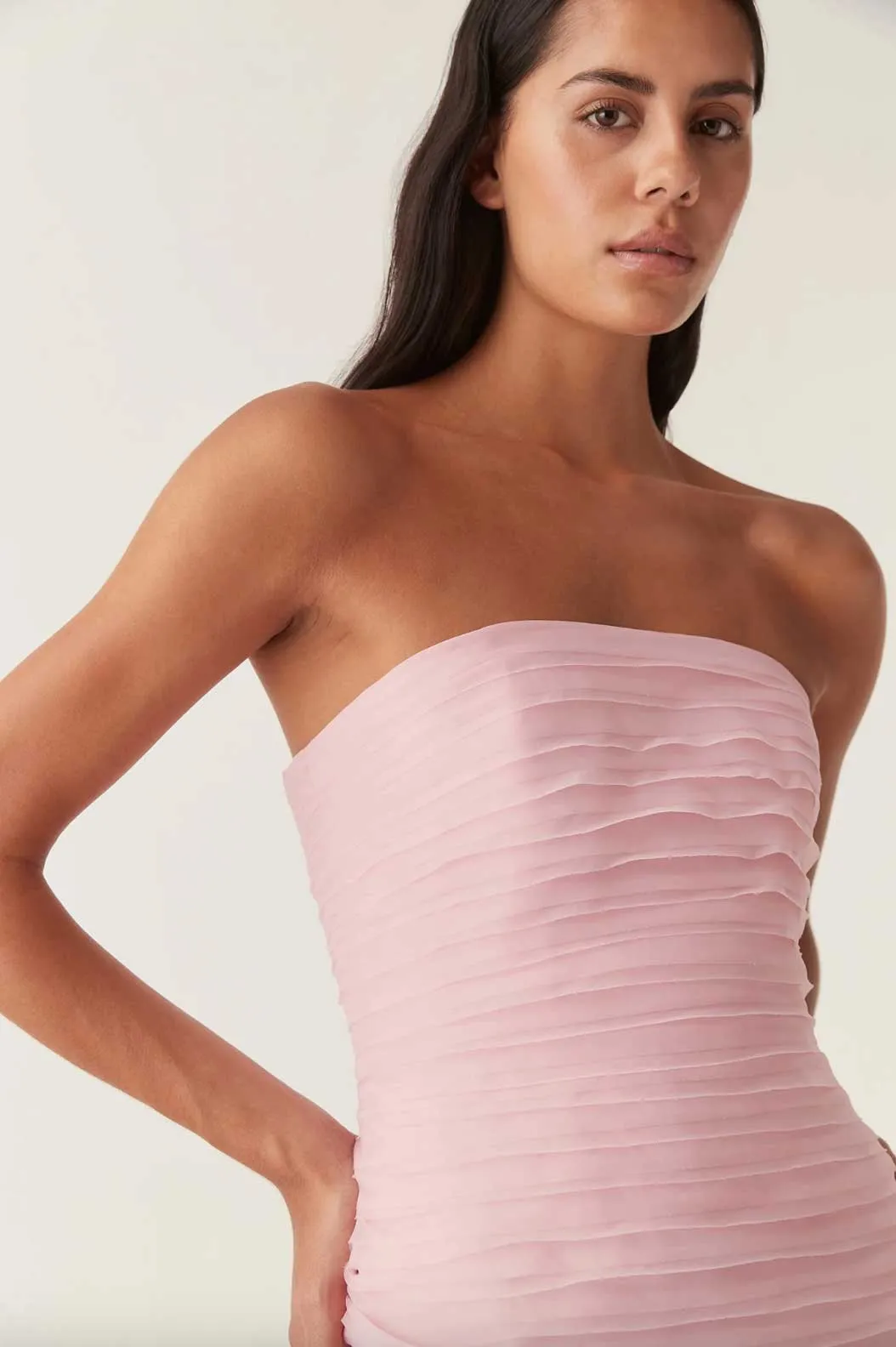 Soundscape Strapless Layered Chiffon Gown