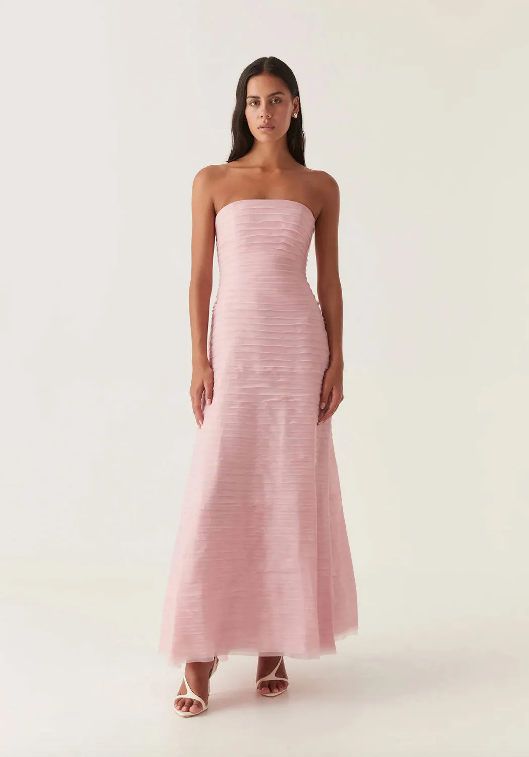 Soundscape Strapless Layered Chiffon Gown